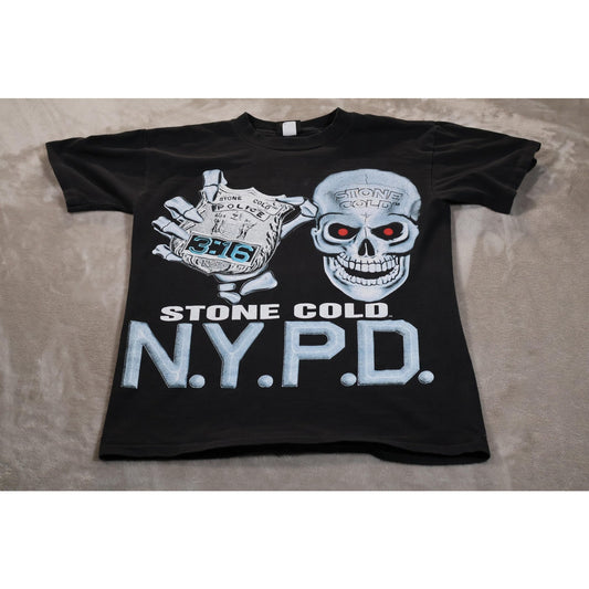 Vintage Stone Cold Steve Austin Shirt Mens Medium Black WWF Wrestling NYPD 90s