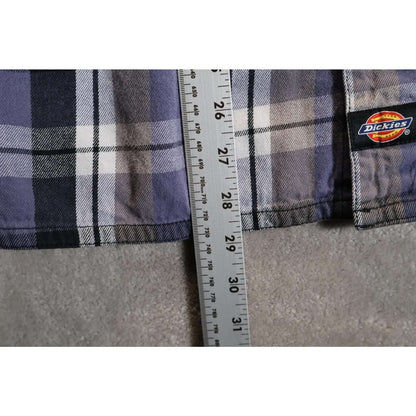 Dickies Shirt Mens Medium Purple Gray Plaid Flannel Button Down Workwear Pocket