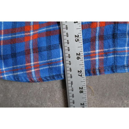 Fox Shirt Mens Medium Blue Orange Plaid Flannel Long Sleeve Western Casual