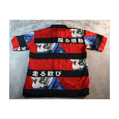 Kho Betta Shirt Mens Medium Red Black Graphic Japanese Button Up Anime Ninja