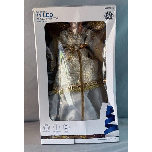 GE StayBright 14" Angel Off-white/gold White Christmas Capiz Tree Topper 11 LED