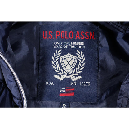 US Polo Assn Jacket Womens Small Blue Gray Hooded Faux Fur Zip Knit Sleeves Warm
