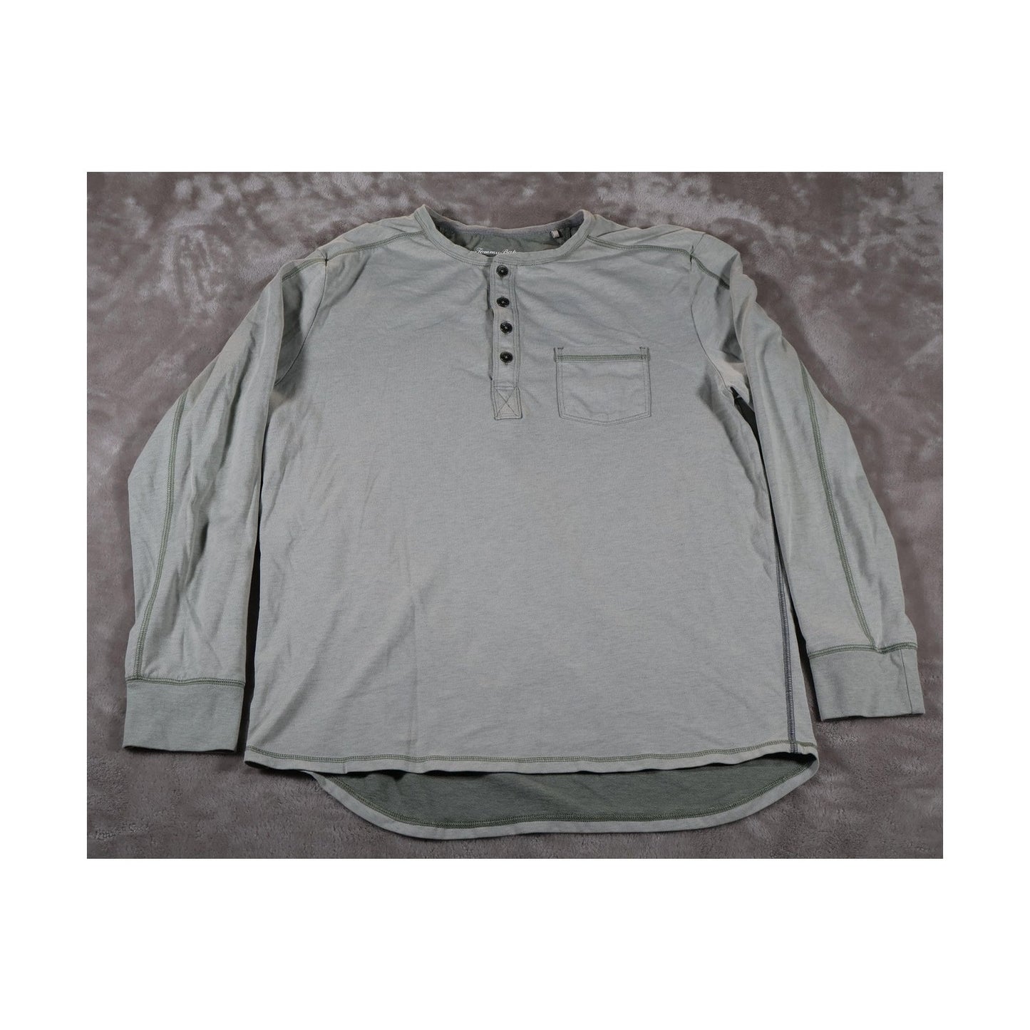 Tommy Bahama Shirt Mens Small Gray IslandZone Long Sleeve Henley Pocket Pullover