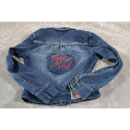 Ecko Red Jacke Kids Small Blue Denim Jean Moto Style Back Graphic Logo Fitted