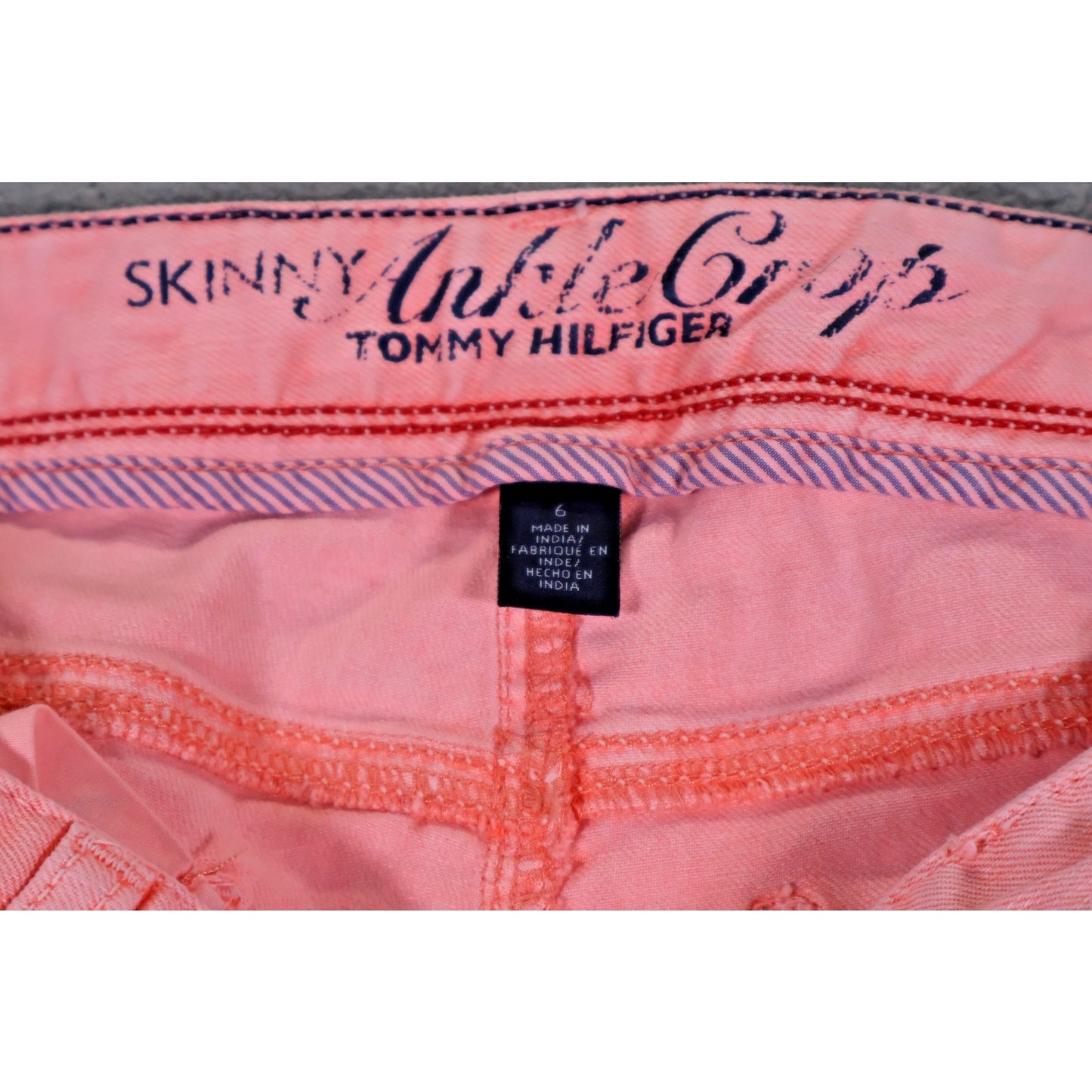 Tommy Hilfiger Skinny Ankle Crop Jeans Womens 6 Pink Zip Hem Stretch Pants Denim