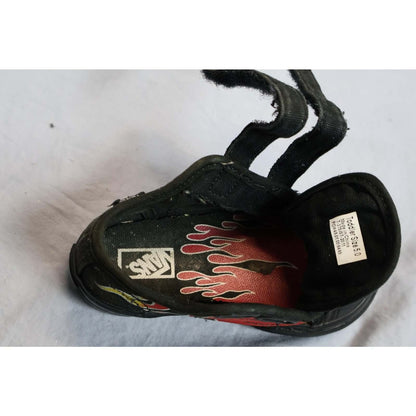 Vans Shoes Toddler Size 5 Black Red Flame Skate Low Top Rubber Toe showing black upper and flame graphic insole.